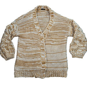 Papermoon Chunky Knit Cardigan Sweater Women's Small Golden White Open Front